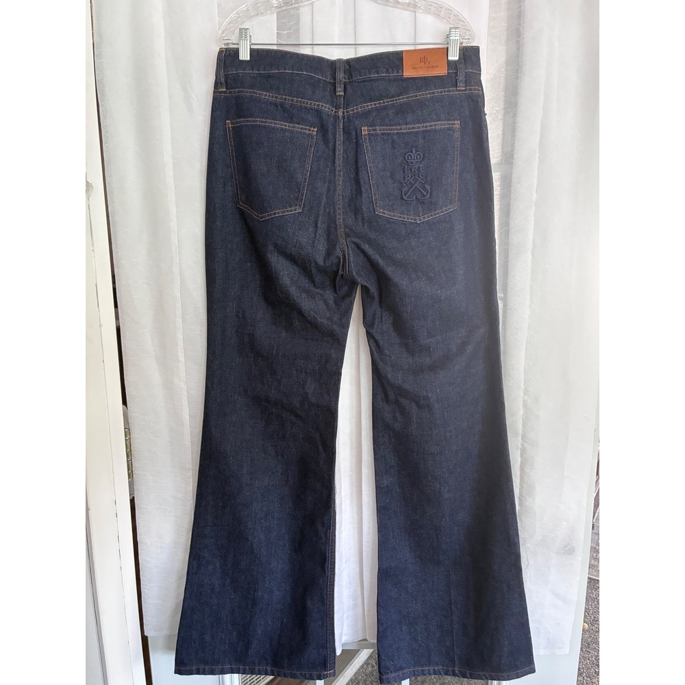 Lauren Ralph Lauren Dark Wash High Rise Button Fly Flare Jeans Navy Blue 12 - Picture 4 of 6